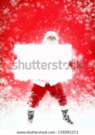 Santa Claus holding Banner, white board with blank empty copy space for Text isolated over white background, concept of christmas new year sale shopping