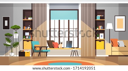 modern empty living room interior no people apartment with furniture horizontal vector illustration