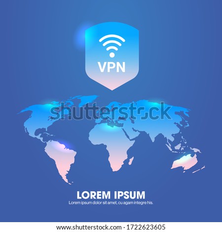 virtual private network cyber web security and privacy concept secure vpn online connection personal data protection world map background copy space vector illustration