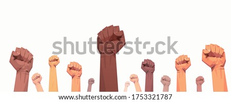 black lives matter raised up mix race fists awareness campaign against racial discrimination of dark skin color support for equal rights of black people horizontal vector illustration