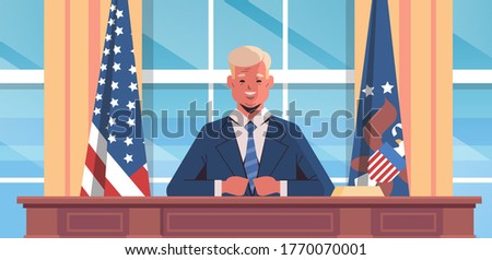 4th of july celebration united states president speaking to people american independence day concept oval office white house interior horizontal portrait vector illustration