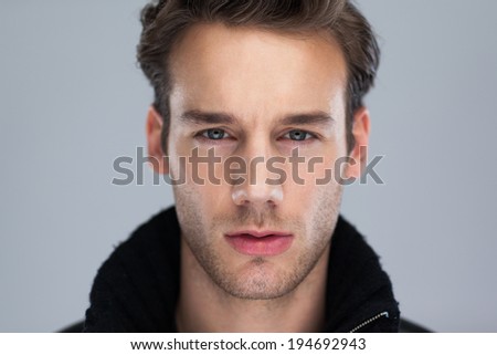 Fashion Man Face Close Up, Handsome Serious Beauty Male Model Closeup ...