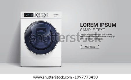 realistic washing machine front view of steel washer domestic appliance concept horizontal