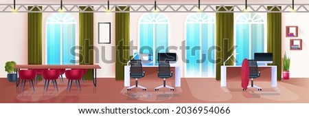 modern coworking area creative office interior empty no people open space horizontal