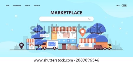 online e-commerce marketplace e-shop application on monitor screen internet platform for goods wholesale horizontal copy space vector illustration