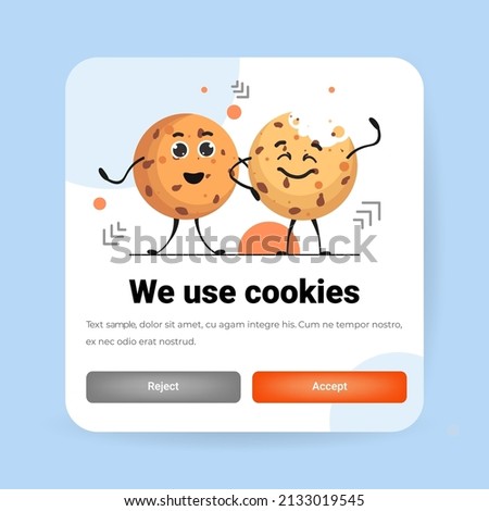 protection of personal information cookie mascot characters with internet web pop up we use cookies policy notification