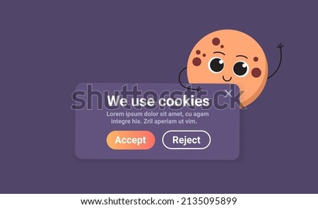 protection of personal information cookie mascot character with internet web pop up we use cookies policy notification