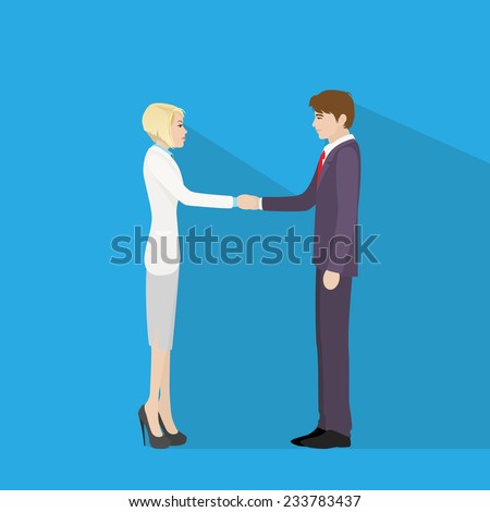 Business people handshake, businessman and businesswoman hand shake flat icon vector illustration