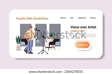 disabled man voice over artist people with disabilities concept horizontal copy space vector illustration