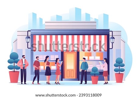 casual people standing together near street marketplace street stall outdoor kiosk horizontal full length