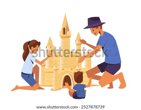 Family building sandcastle on beach summer vacation fun outdoor activity