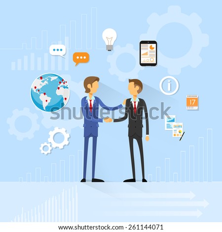 Business people handshake, businessmen hand shake flat icon vector illustration