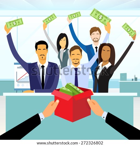 Business People Group Crowd Funding Put Money Donation in Box, Concept Investors Vector Illustration