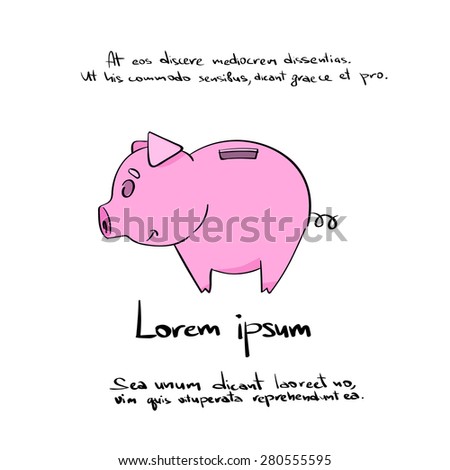 Piggy Bank Ping Hand Draw Logo Color Icon Vector Illustration