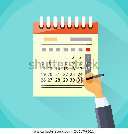 Calendar Hand Draw Pen Red Circle Date Last Day Month Deadline Flat Vector Illustration