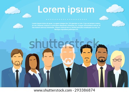 Senior Businessmen Boss with Group of Business People Team Flat Vector Illustration