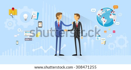 Business People Handshake, Businessmen Hand Shake Flat Icon Vector Illustration