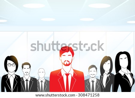 Red Businessman Silhouette, Black Business People Group Team Concept Vector Illustration