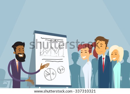 Business People Meeting Seminar Training Conference Businesspeople Group Brainstorming Presentation Financial Chart Flat Vector Illustration