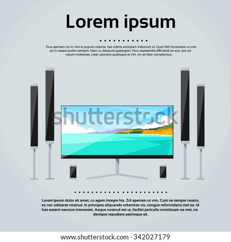 Screen Tv Home Digital Cinema Audio Speaker Set Flat Vector Illustration