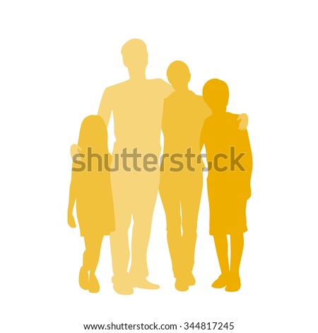 Family Silhouette, Full Length Couple with Two Kids Embracing Holding Hands Vector Illustration Isolated over White Background