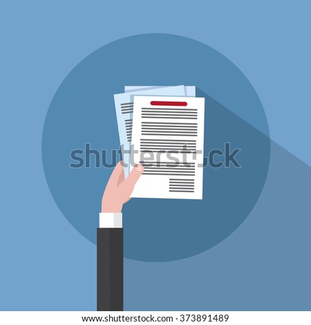 Business Man Hand Hold Paper Documents, Sign Up, Contract Agreement Concept Vector Illustration