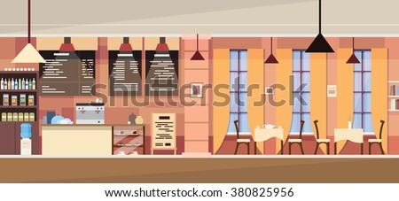 Modern Cafe Interior Empty Flat Vector Illustration