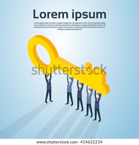 Business People Group Hold Key 3d Isometric Vector Illustration