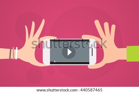 Video Player Hand Hold Cell Smart Phone Flat Vector Illustration