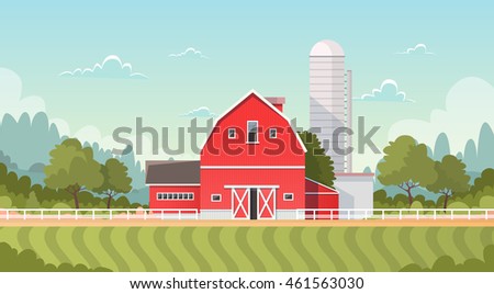 cute red barn illustration on landscape download free vector art barn illustrationer