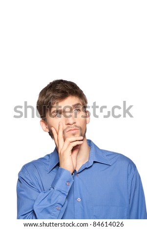 Handsome young business man thinking, isolated over white background. series of portrait photos.