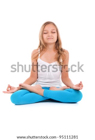 Attractive Teenage Girl Doing Yoga Exercises Isolated On White ...