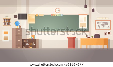 School Classroom Interior Board Desk Banner Flat Vector Illustration