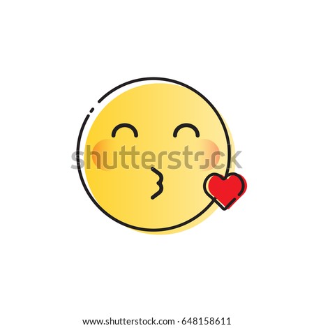 Yellow Smiling Cartoon Face Blowing Kiss Positive People Emotion Icon Vector Illustration