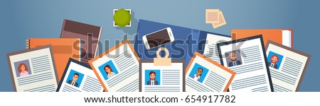 Curriculum Vitae Recruitment Candidate Job Position, CV Profile On Desk Top Angle View Business People to Hire Vector Illustration