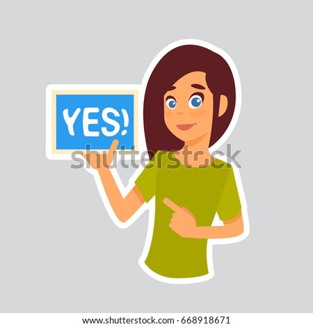 Girl Says Yes Sticker For Messenger, Label Icon Colorful Logo Vector Illustration