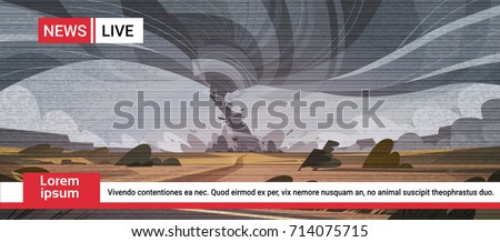 Live Television Broadcast Of Tornado In Countryside Hurricane Landscape Of Storm Waterspout Twister In Field Natural Disaster Concept Flat Vector Illustration