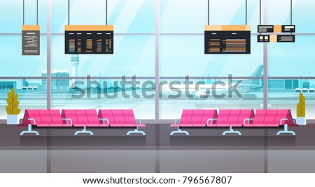 Airport Interior Waiting Hall Departure Lounge Modern Terminal Concept Flat Vector Illustration