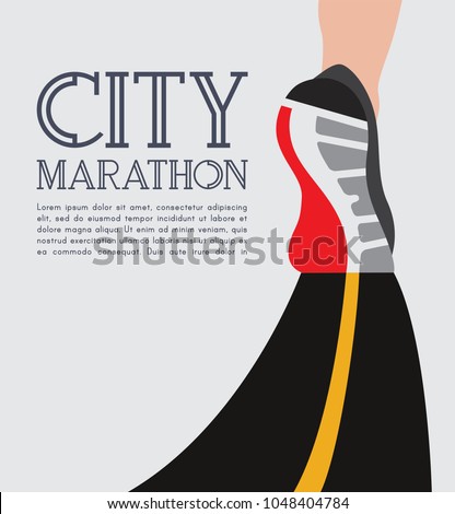 city running marathon poster template. athlete runner feet running on road closeup. illustration vector