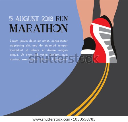 Athlete runner feet running on road closeup on shoe. woman fitness sunrise jog workout wellness concept. vector illustration