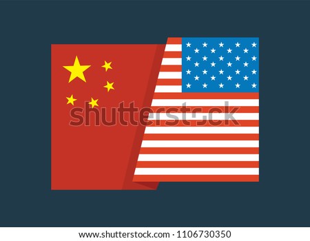 United States of America flag and China flag together. United States of America flag and China flag together. two flags face to face, symbol for the relationship between the two countries.