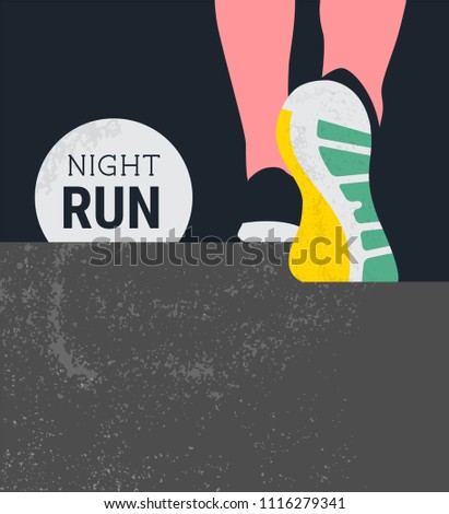 athlete runner feet running or walking on road . nigth run marathon. closeup illustration vector