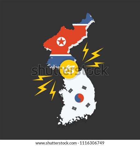 Korean conflict. South and North Korean flags on glossy speech bubble. Concept of the Asian crisis and competition vector illustration