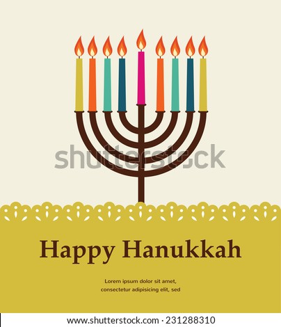 happy hanukkah, jewish holiday. Hanukkah meora with colorful candles
