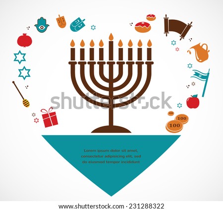Vector illustrations of famous symbols for the Jewish Holiday  Hanukkah