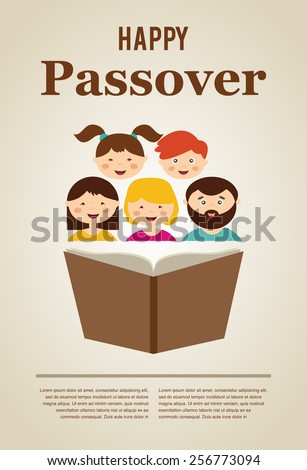 family reading hagada book at passover  holiday, illustration with place for your text