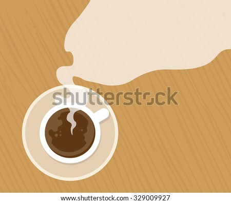 cup of fresh espresso on table, view from above