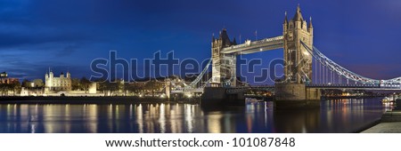 Panorama of Tower bridge and Tower of London, Great Britain