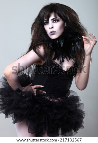 Dark Gothic Expressive Woman on Plain Background