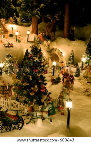 Christmas Village Miniature Houses and people